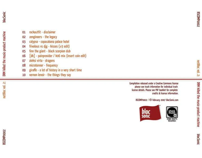 netBloc Vol. 2 Traycard for “netBloc Volume 2 (DRM killed the music-product machine)” by Various Artists