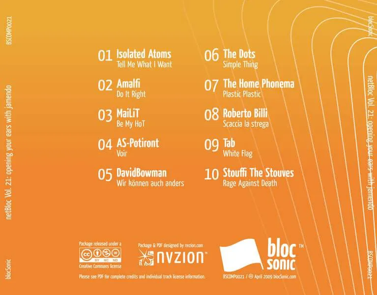Album Traycard for “netBloc Volume 21 (opening your ears with jamendo)” by Various Artists