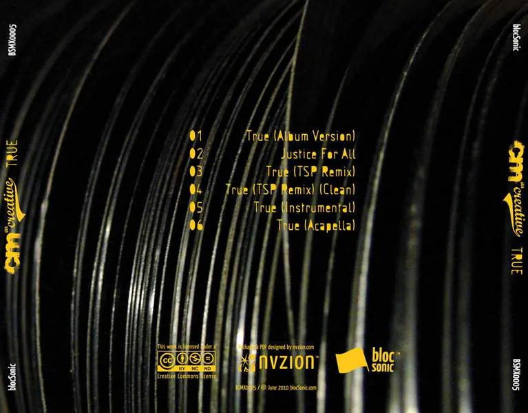 Album Traycard for “True” by CM aka Creative