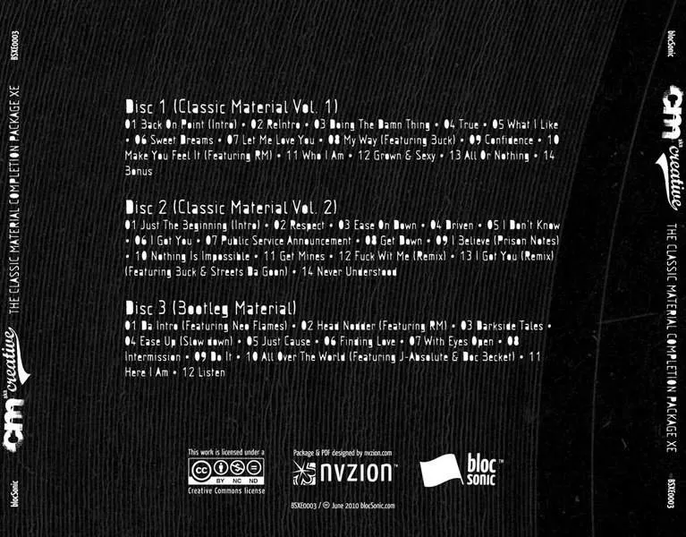 Album Traycard for “The Classic Material Completion Package XE” by CM aka Creative