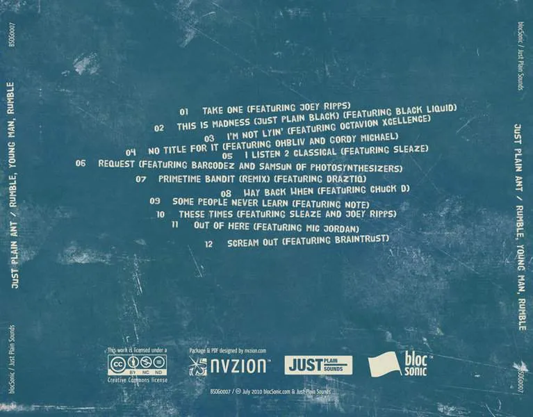 Album Traycard for “Rumble, Young Man, Rumble” by Just Plain Ant