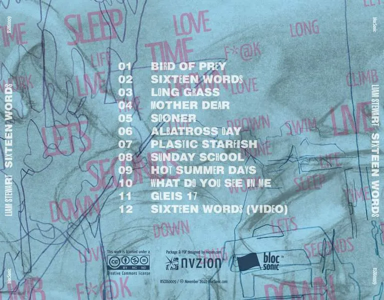 Album traycard for “Sixteen Words” by Liam Stewart