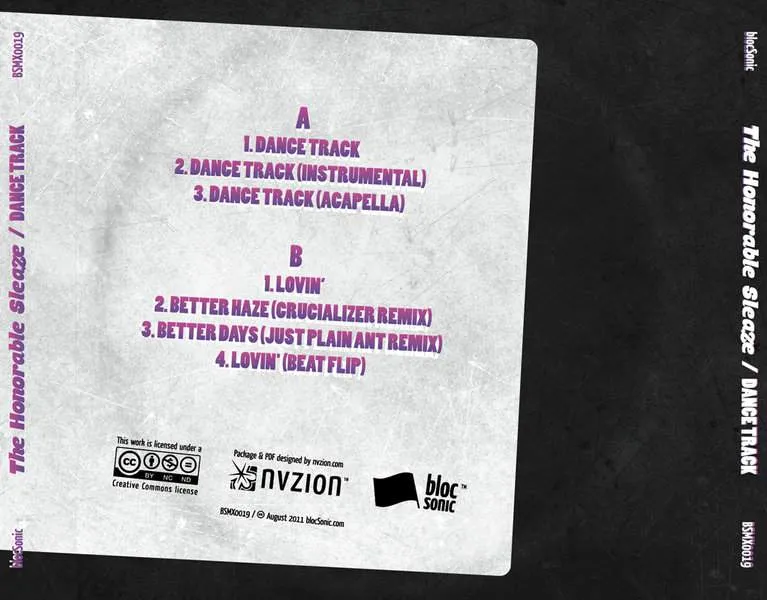 Album traycard for “Dance Track” by The Honorable Sleaze