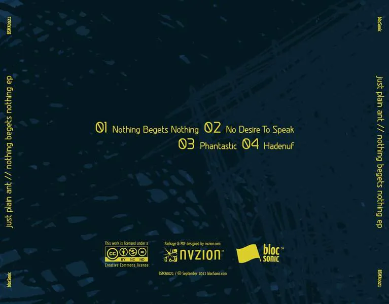 Album traycard for “Nothing Begets Nothing EP” by Just Plain Ant