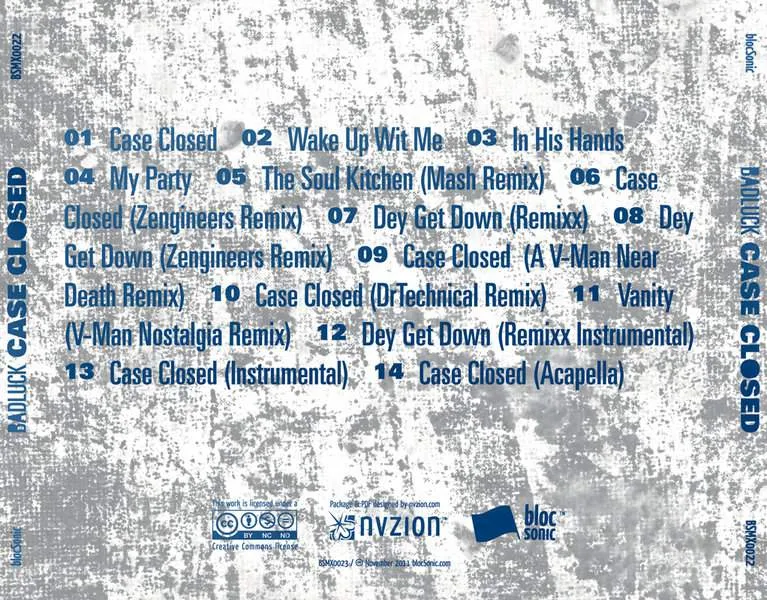 Album traycard for “Case Closed” by BADLUCK