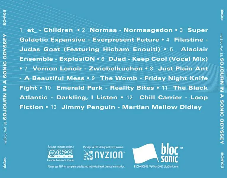Album traycard for “netBloc Vol. 38: Sojourn In A Sonic Odyssey” by Various Artists