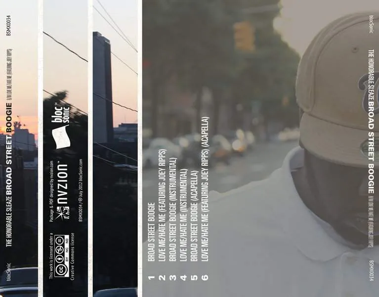 Album traycard for “Broad Street Boogie B/W Love Me/Hate Me” by The Honorable Sleaze