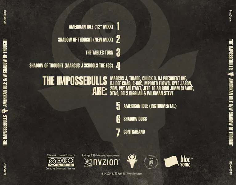 Album traycard for “AmeriKan Idle B/W Shadow of Thought” by The Impossebulls