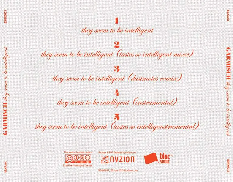 Album traycard for “They Seem To Be Intelligent” by Garmisch