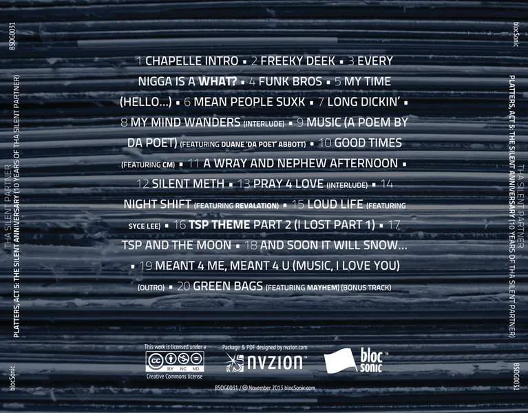 Album traycard for “Platters, Act 5: The Silent Anniversary (10 Years Of Tha Silent Partner)” by Tha Silent Partner