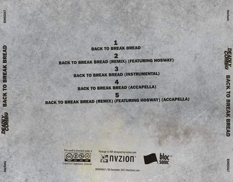 Album traycard for “Back To Break Bread” by Deadly Combo