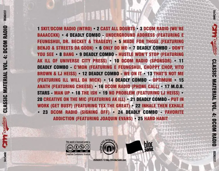 Album traycard for “Classic Material Vol. 4: DCOM Radio” by CM aka Creative