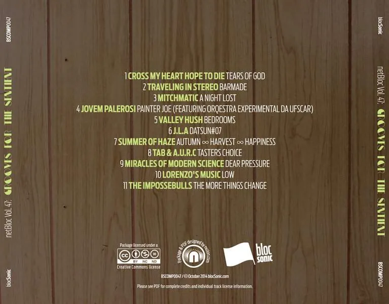 Album traycard for “netBloc Vol. 47: Grooves For The Sentient” by Various Artists