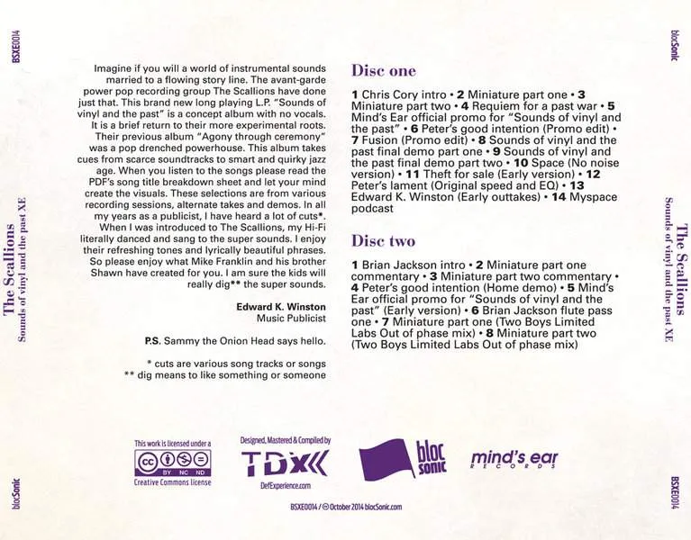 Album traycard for “Sounds of vinyl and the past XE” by The Scallions