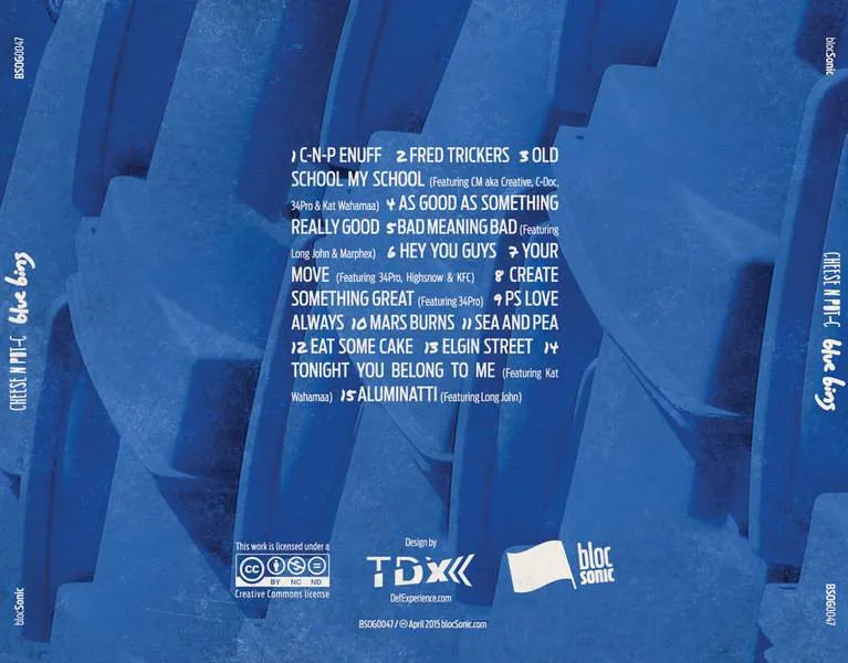 Album traycard for “Blue Bins” by Cheese N Pot-C