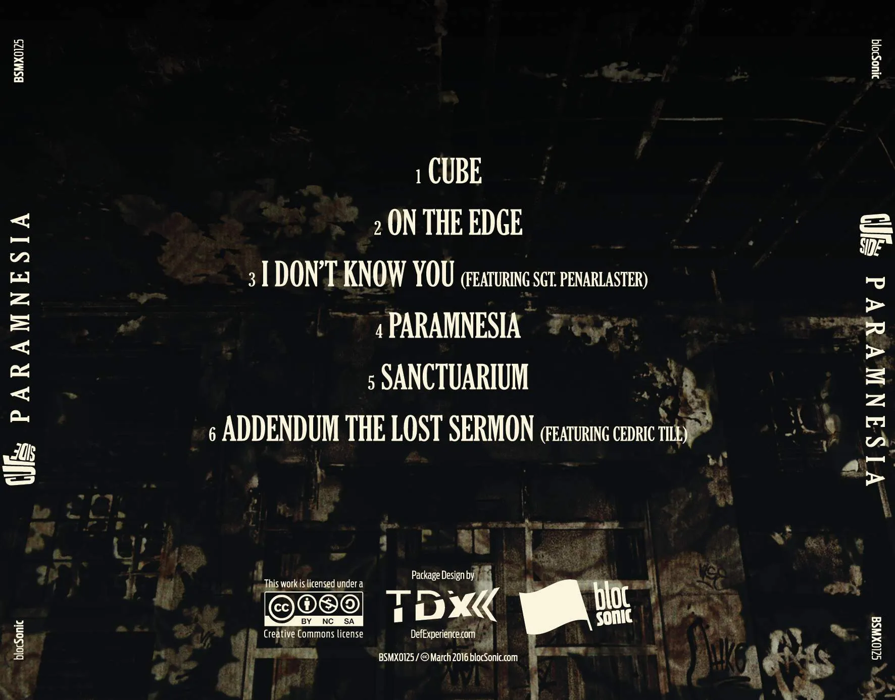 Album traycard for “Paramnesia” by Cutside