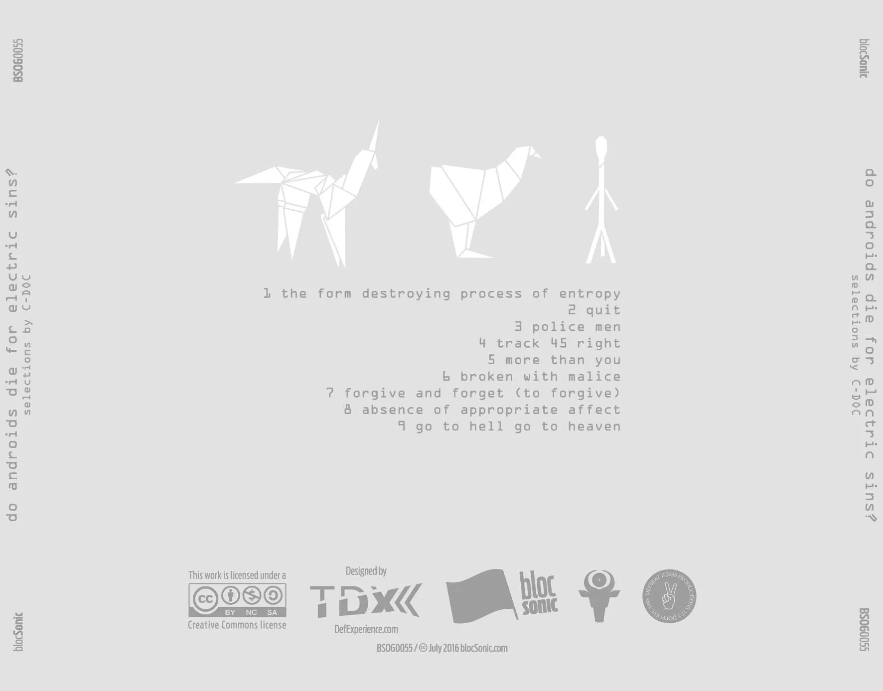 Album traycard for “Do Androids Die For Electric Sins?” by C-Doc