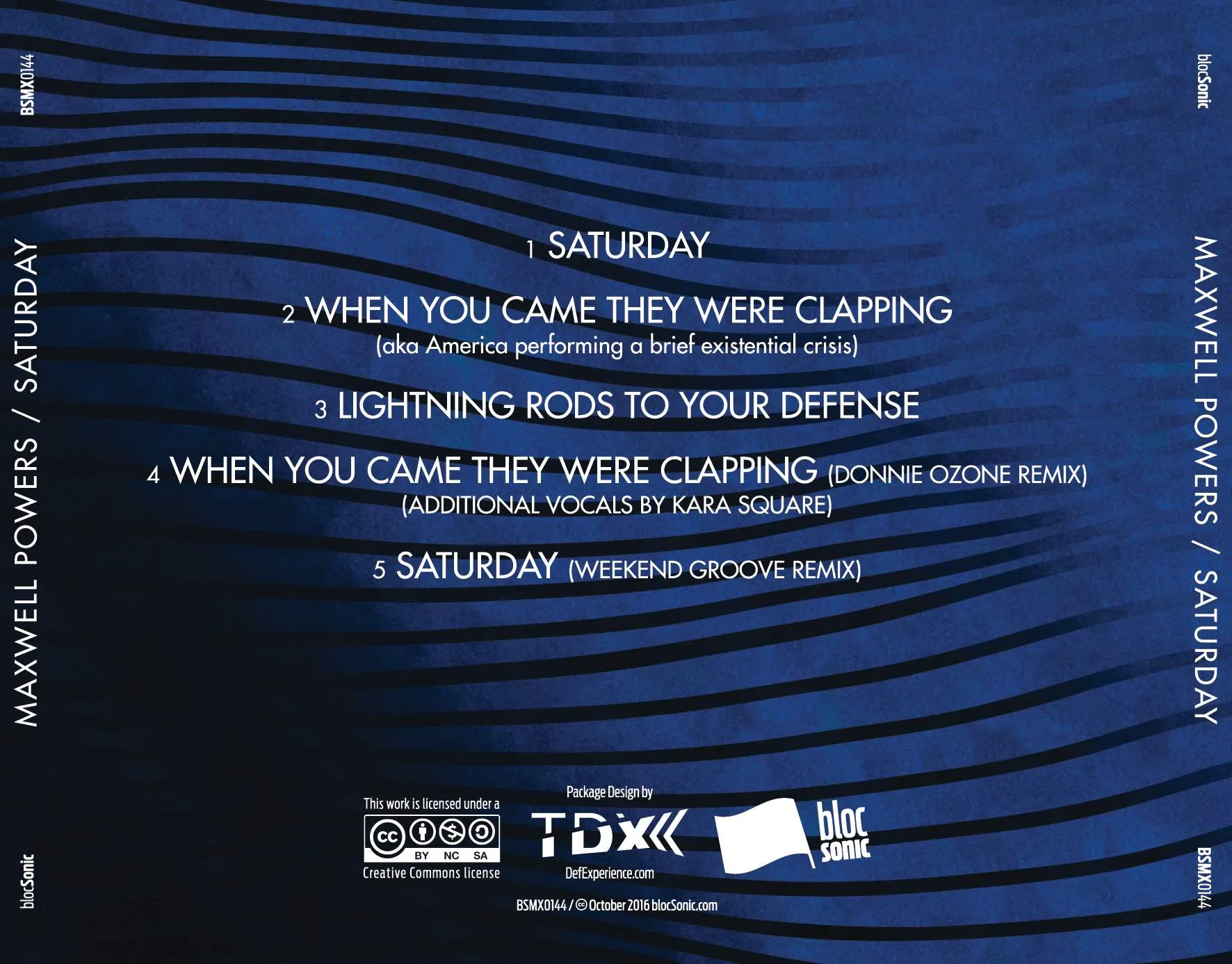 Album traycard for “Saturday” by Maxwell Powers