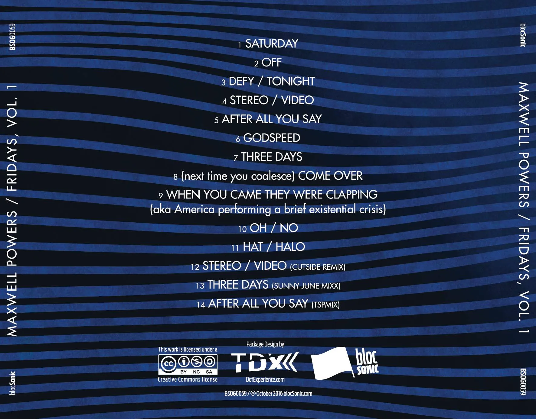 Album traycard for “Fridays, Volume 1” by Maxwell Powers
