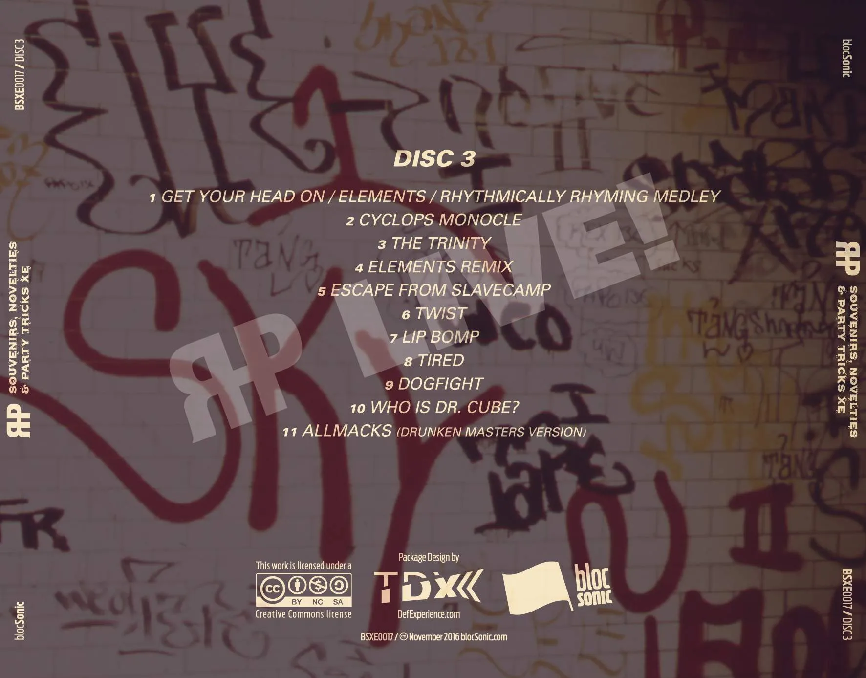 Album traycard for “Souvenirs, Novelties &amp; Party Tricks XE” by Regenerated Headpiece