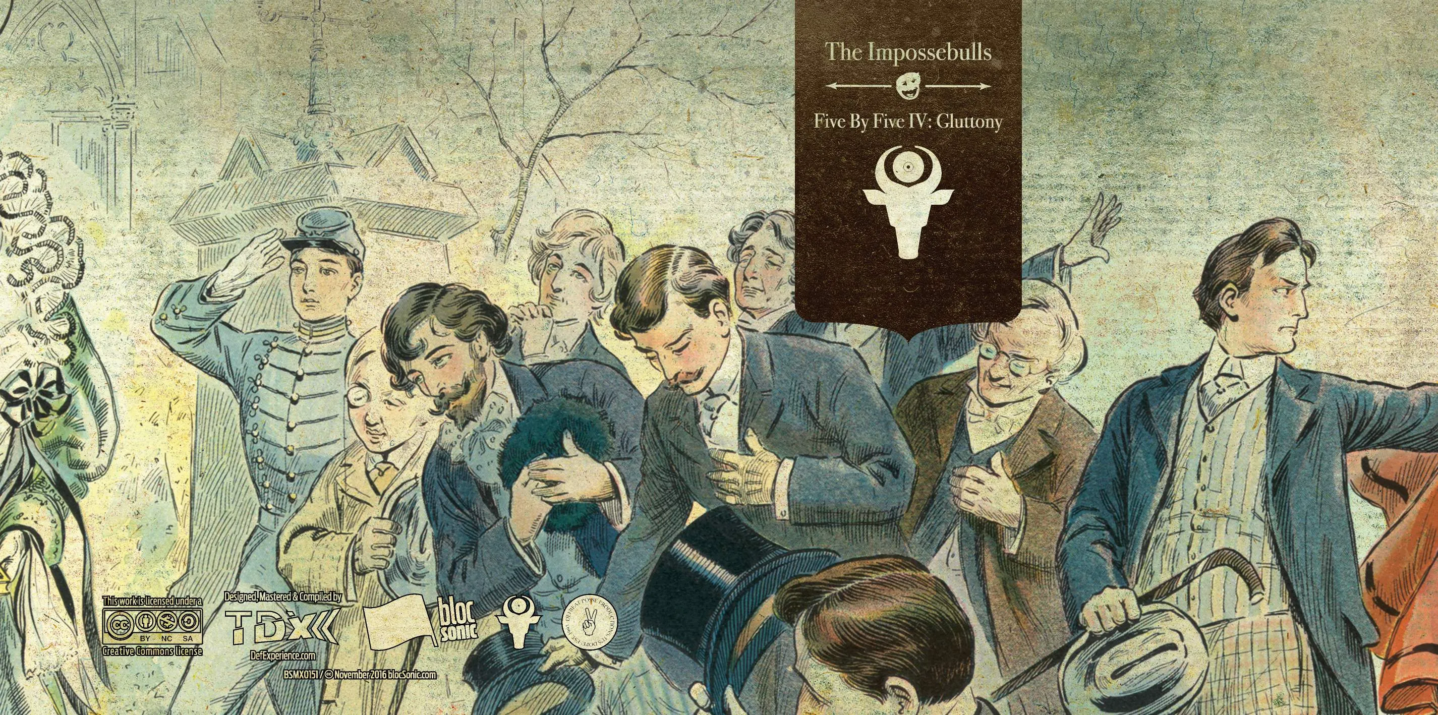 Album insert for “Five By Five IV: Gluttony” by The Impossebulls