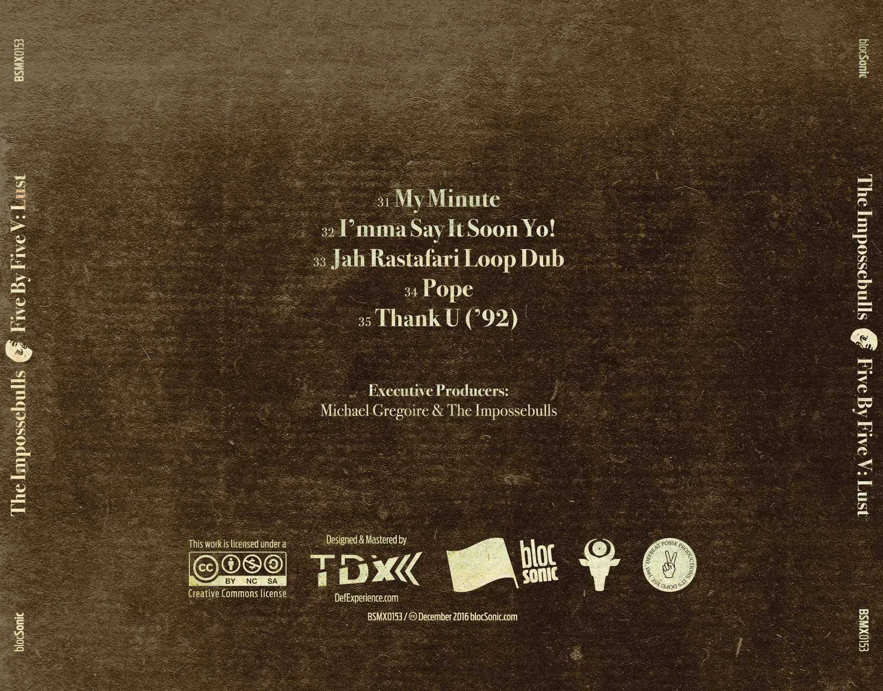 Album traycard for “Five By Five V: Lust” by The Impossebulls