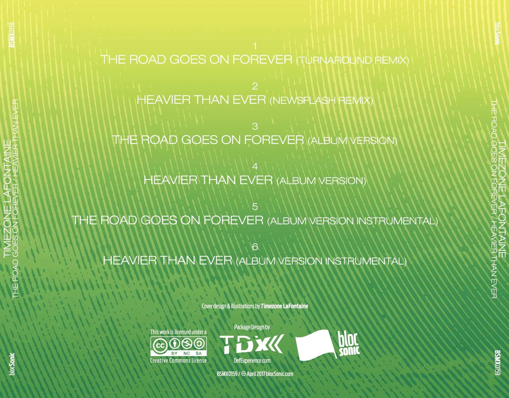 Album traycard for “The Road Goes On Forever / Heavier Than Ever” by Timezone Lafontaine