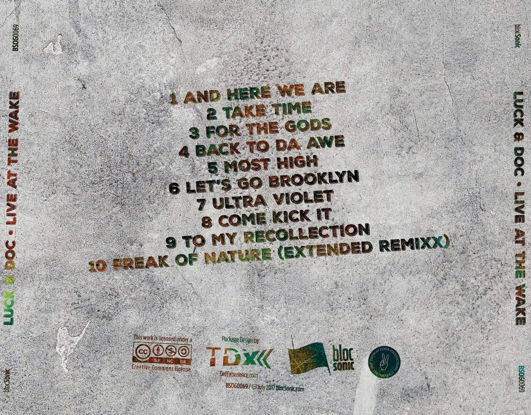 Album traycard for “Live At The Wake” by Luck &amp; Doc