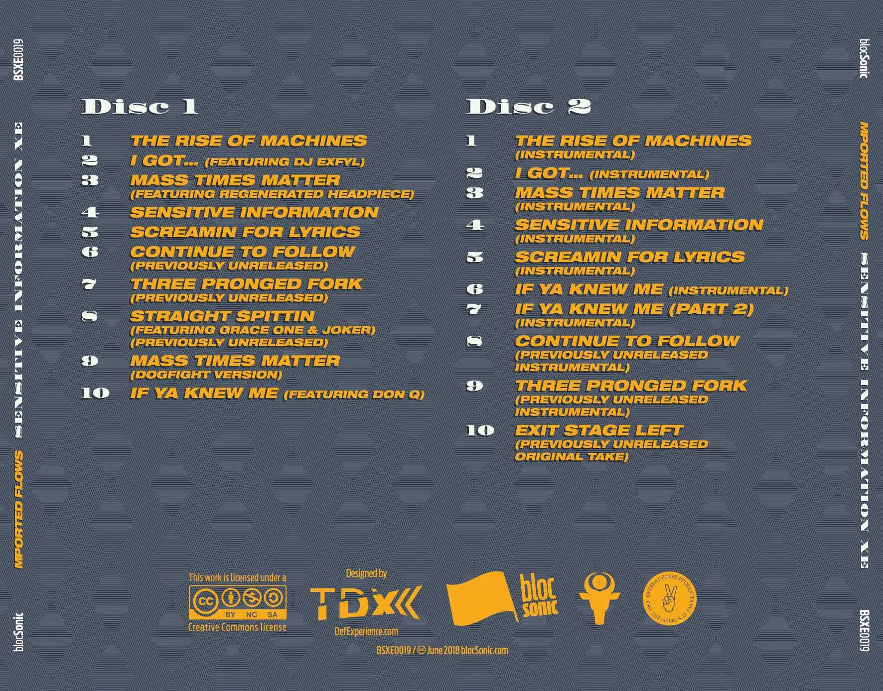 Album traycard for “Sensitive Information XE” by Mported Flows