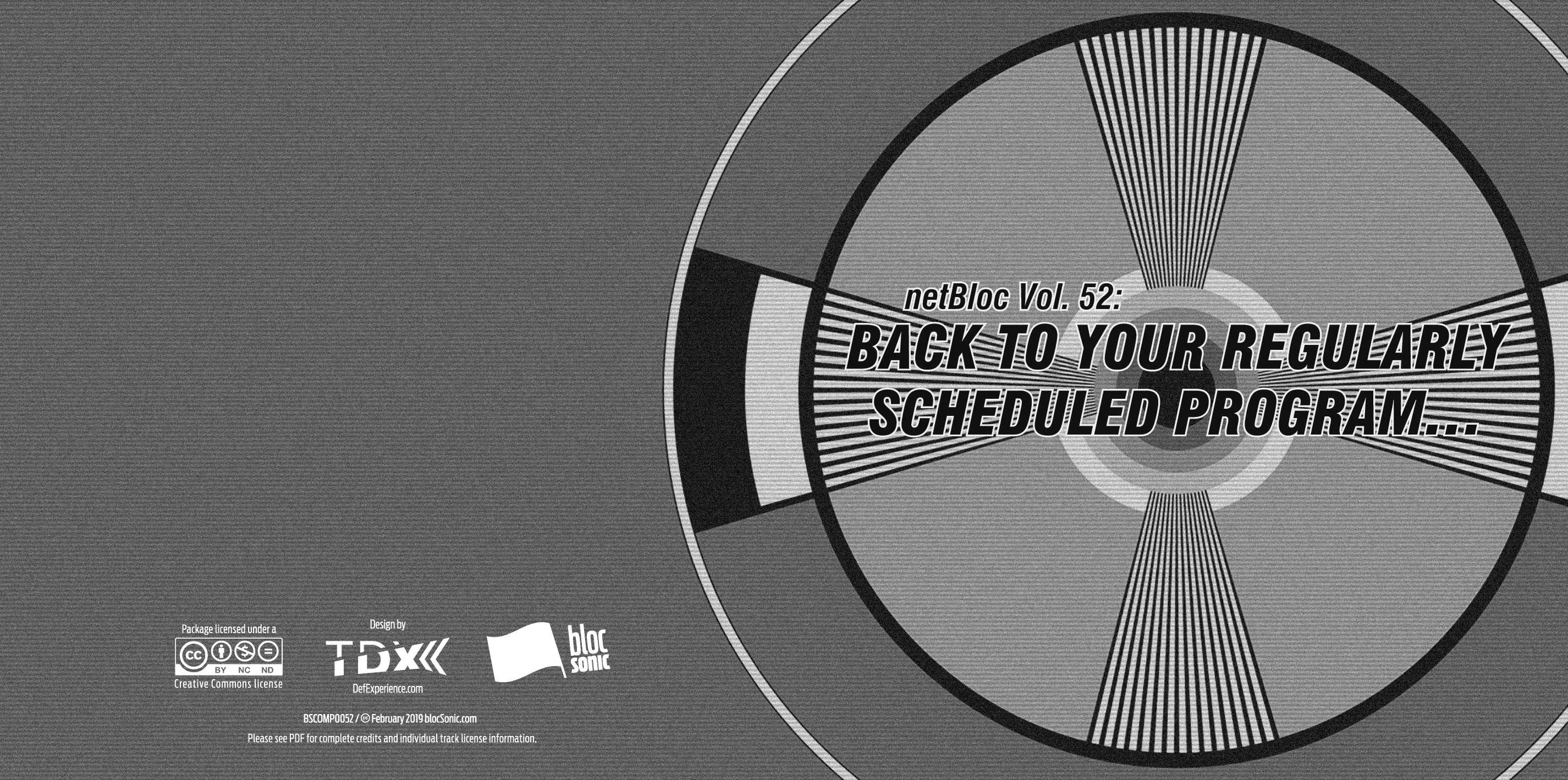 Album insert for “netBloc Vol. 52: Back to your regularly scheduled program” by Various Artists