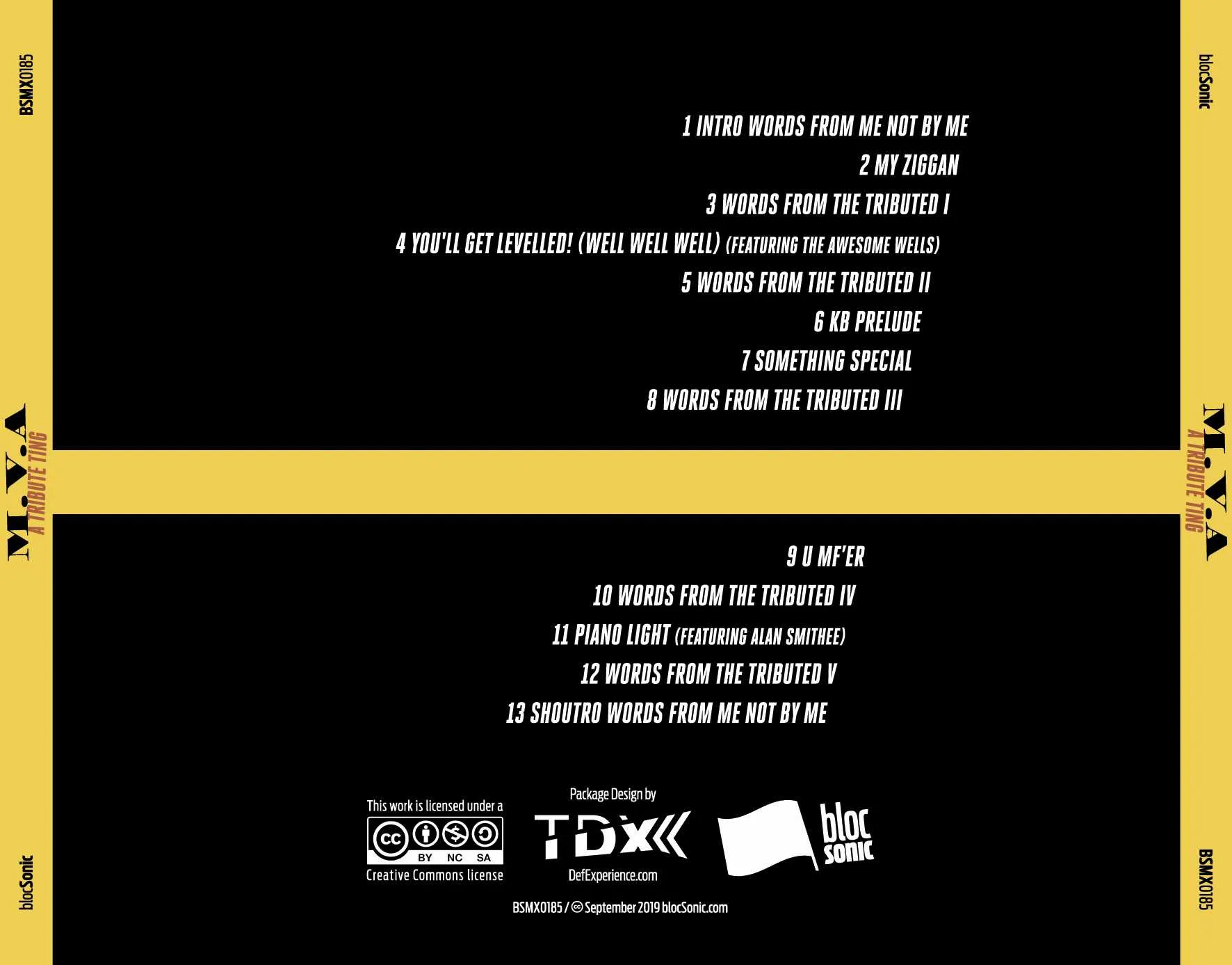 Album traycard for “A Tribute Ting” by M.V.A