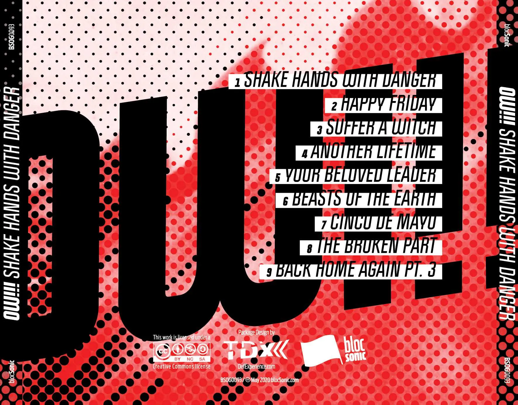 Album traycard for “Shake Hands With Danger” by OWTRIPLEBANG
