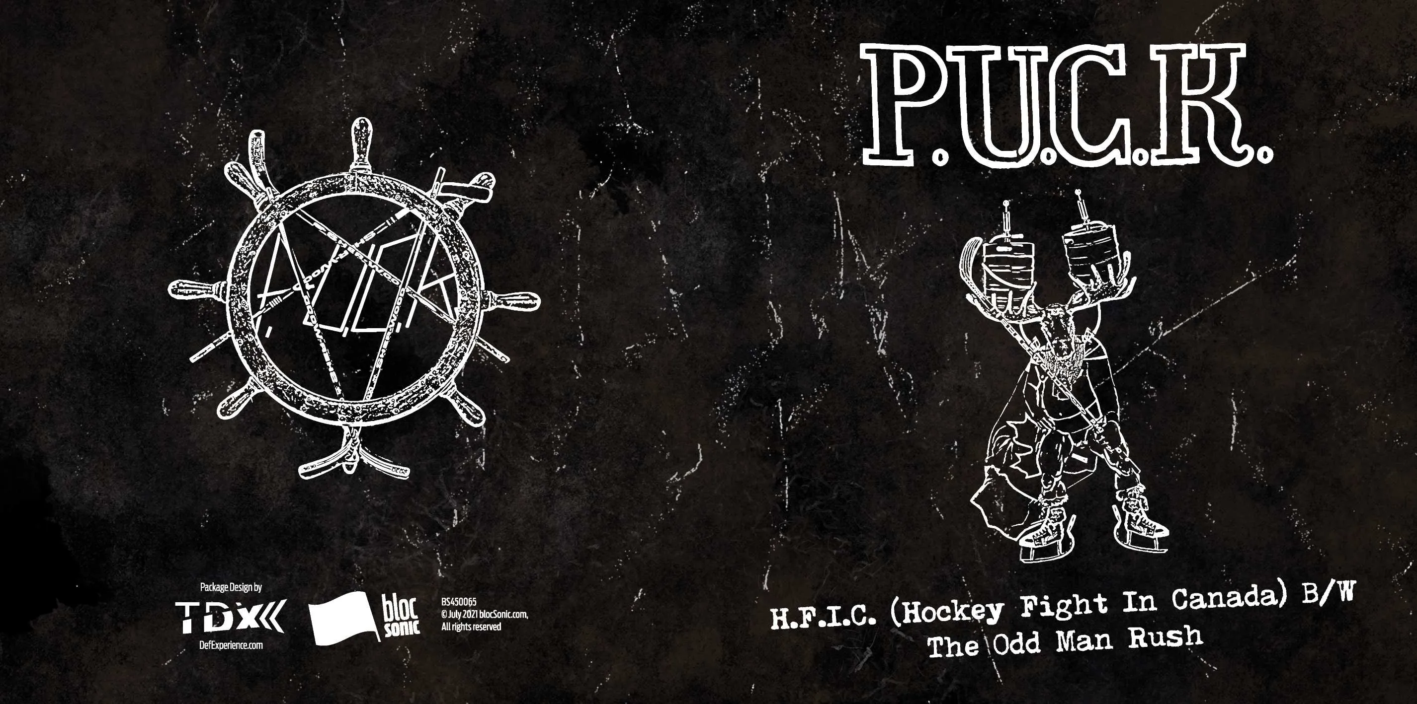 Album insert for “H.F.I.C. (Hockey Fight In Canada) B/W The Odd Man Rush” by P.U.C.K.