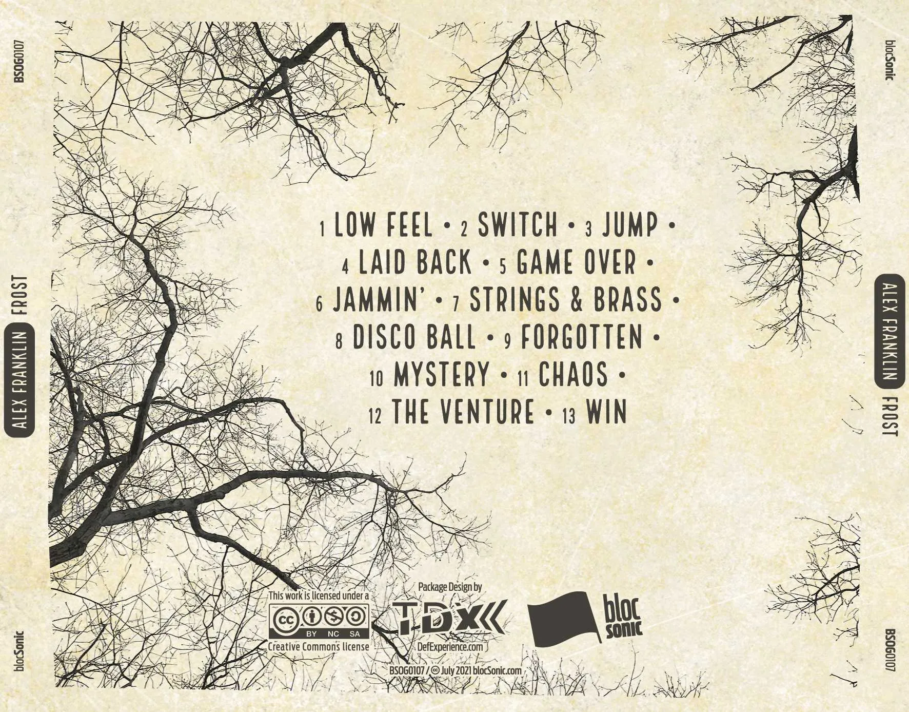 Album traycard for “FROST” by Alex Franklin
