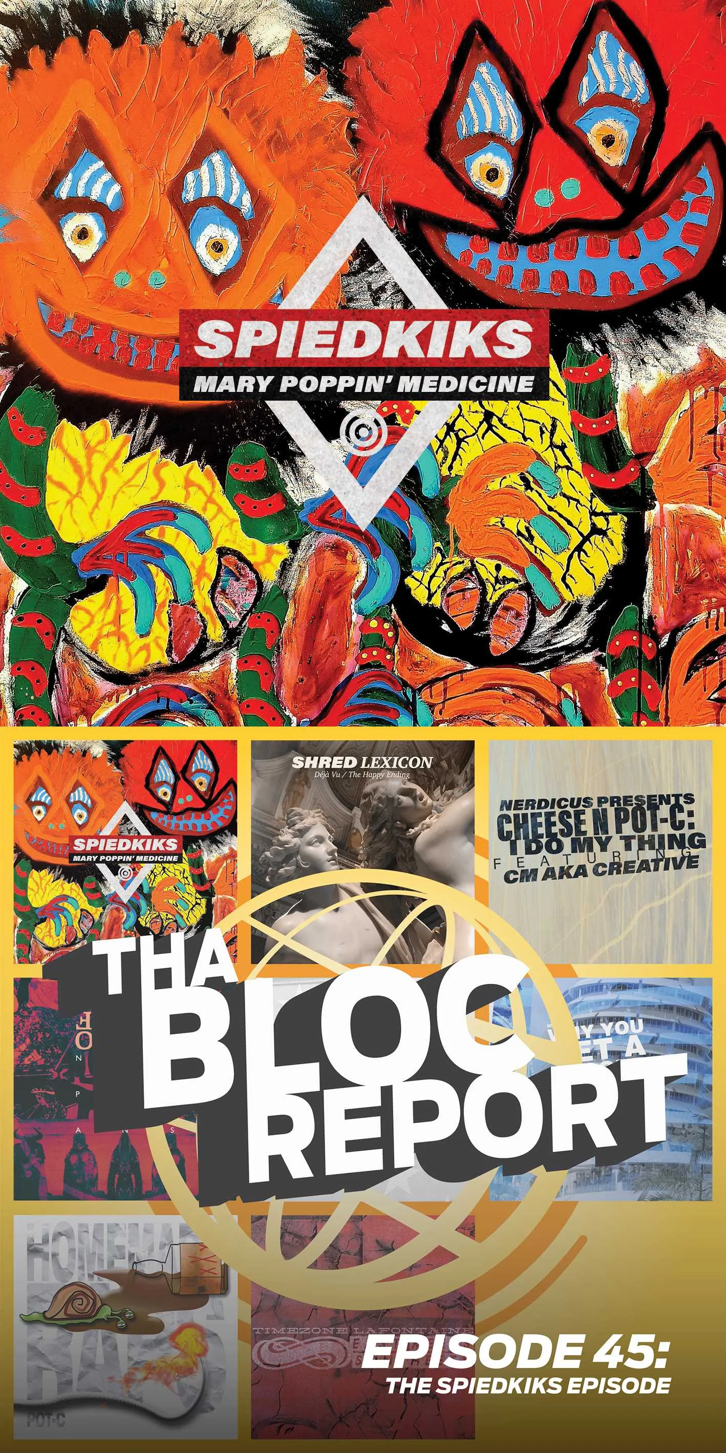 Cover of “Mary Poppin’ Medicine” by Spiedkiks and image representing Tha Bloc Report podcast
