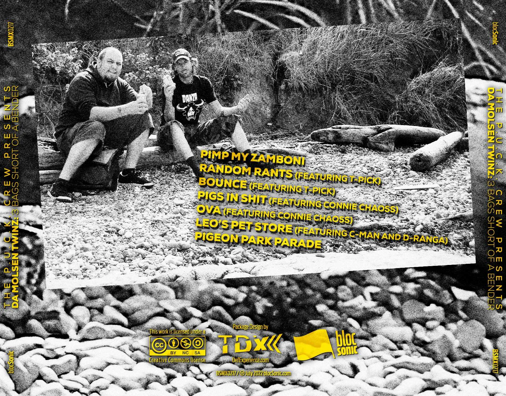Album traycard for “The P.U.C.K. Crew Presents Da Molsen Twinz: 3 Bags Short Of A Bender” by P.U.C.K.