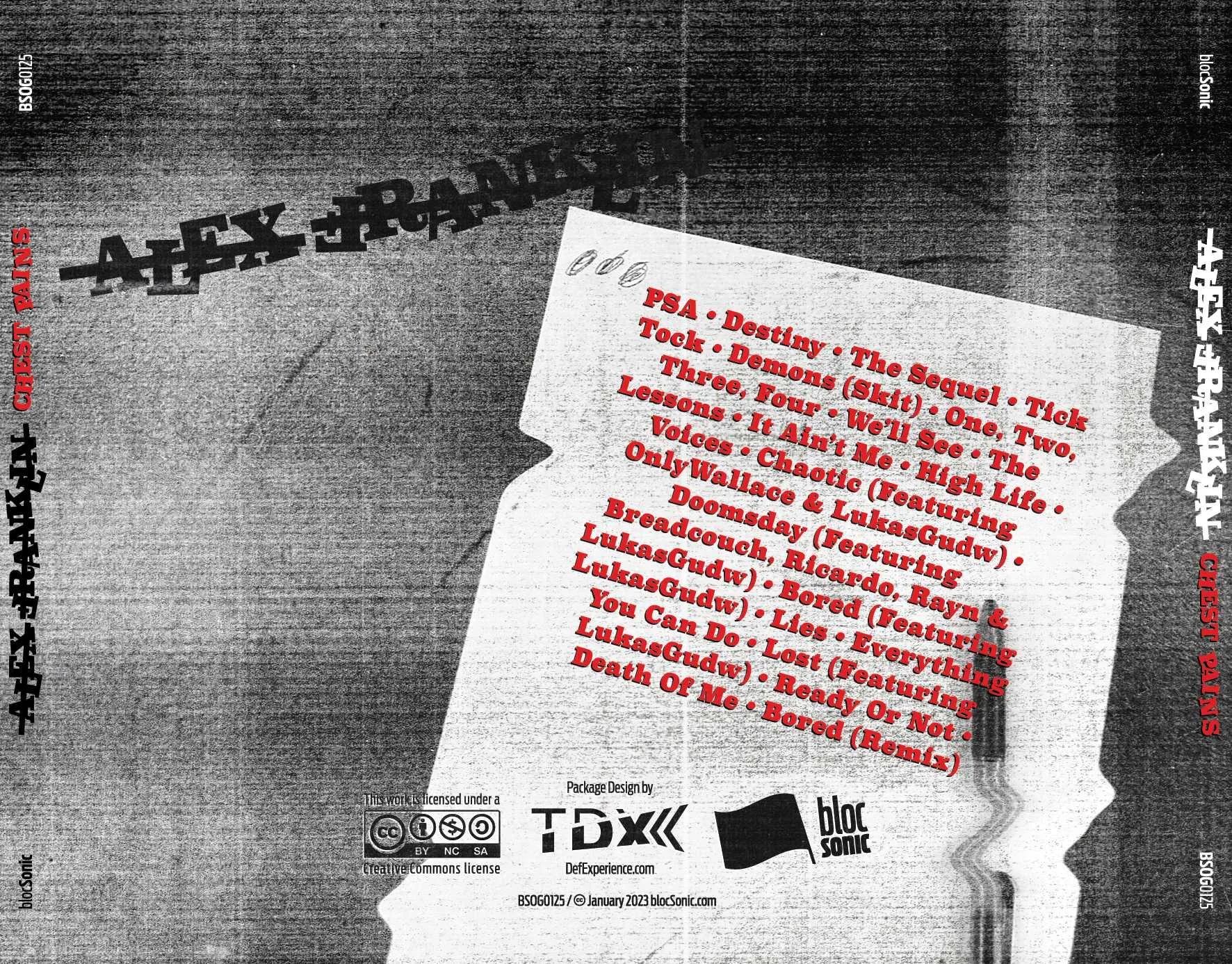 Album traycard for “Chest Pains” by Alex Franklin