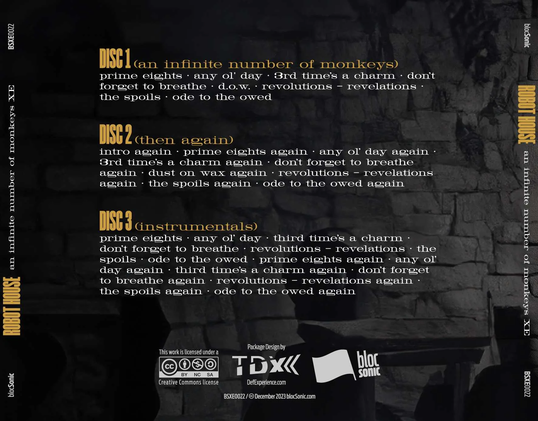 Album traycard for “An Infinite Number Of Monkeys XE” by Robot House