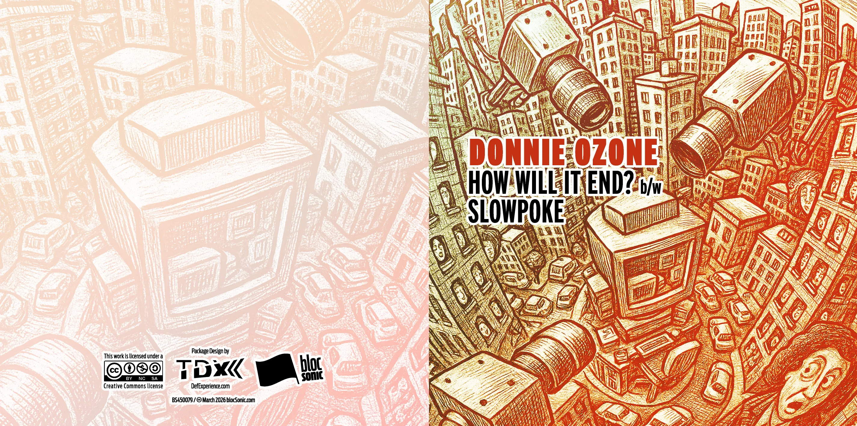 Album insert art for “How Will It End? b/w Slopoke” by Donnie Ozone
