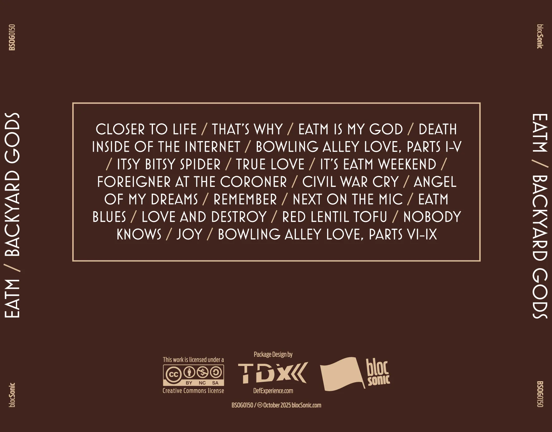 Album traycard art for “Backyard Gods” by EATM